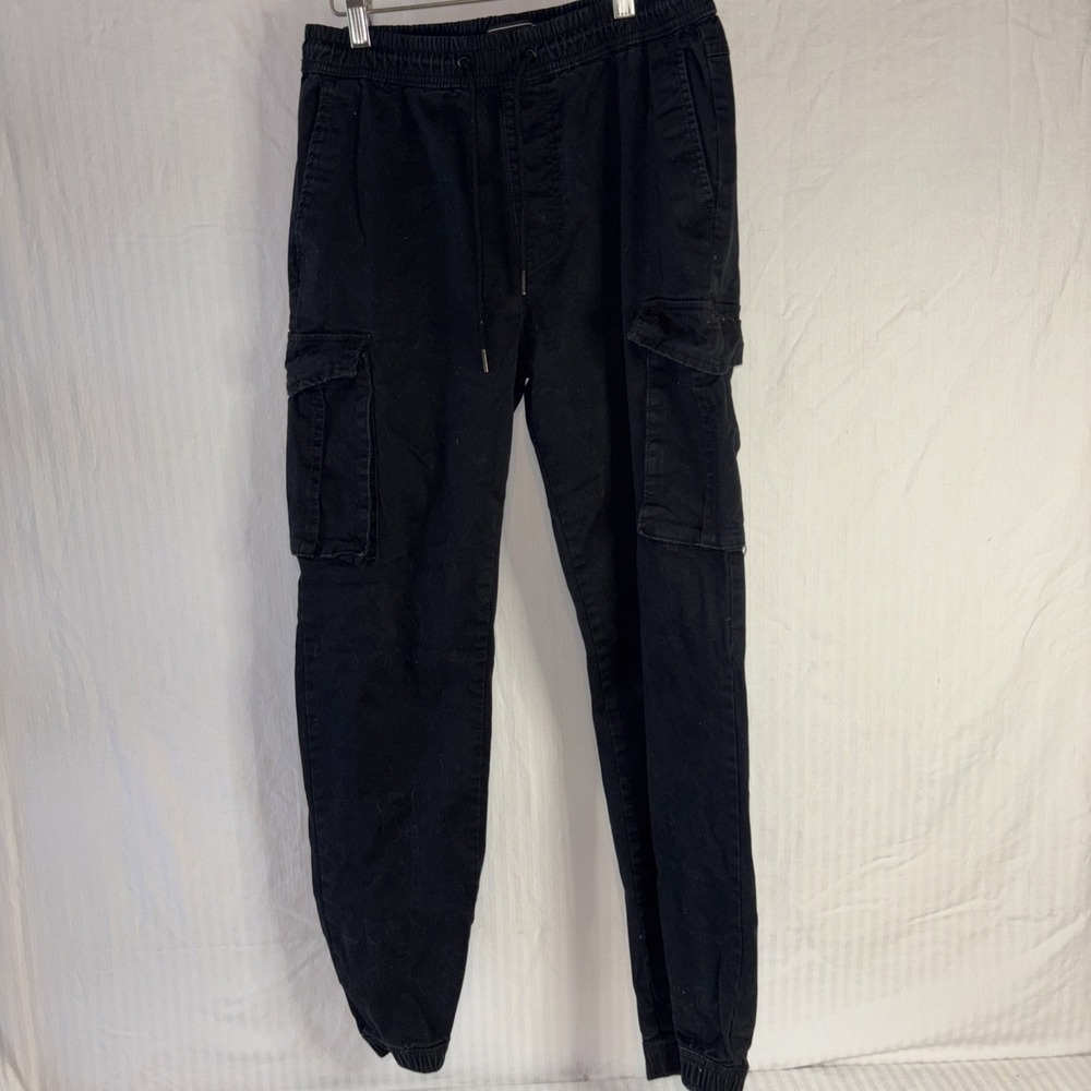 Forever 21 Mens Black Cargo Jogger Pants Size Sm Drawstring Trousers